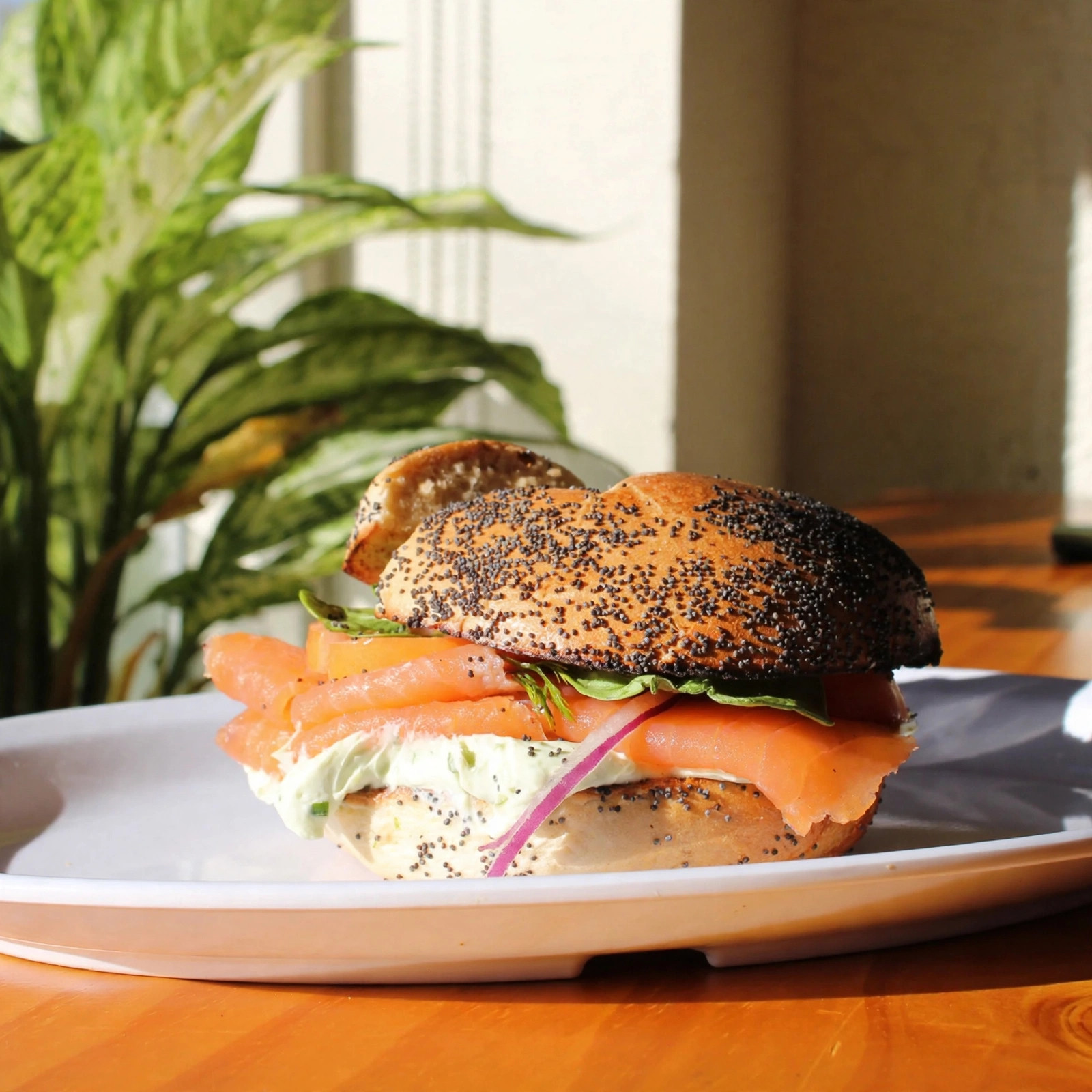 Lox bagel sandwich with cream cheese at Eastside Bagel Company, Providence RI